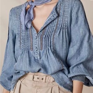 NWOT Pilcro by Anthropologie Blue Chambray Pop Over Blouse Shirt Top 3X